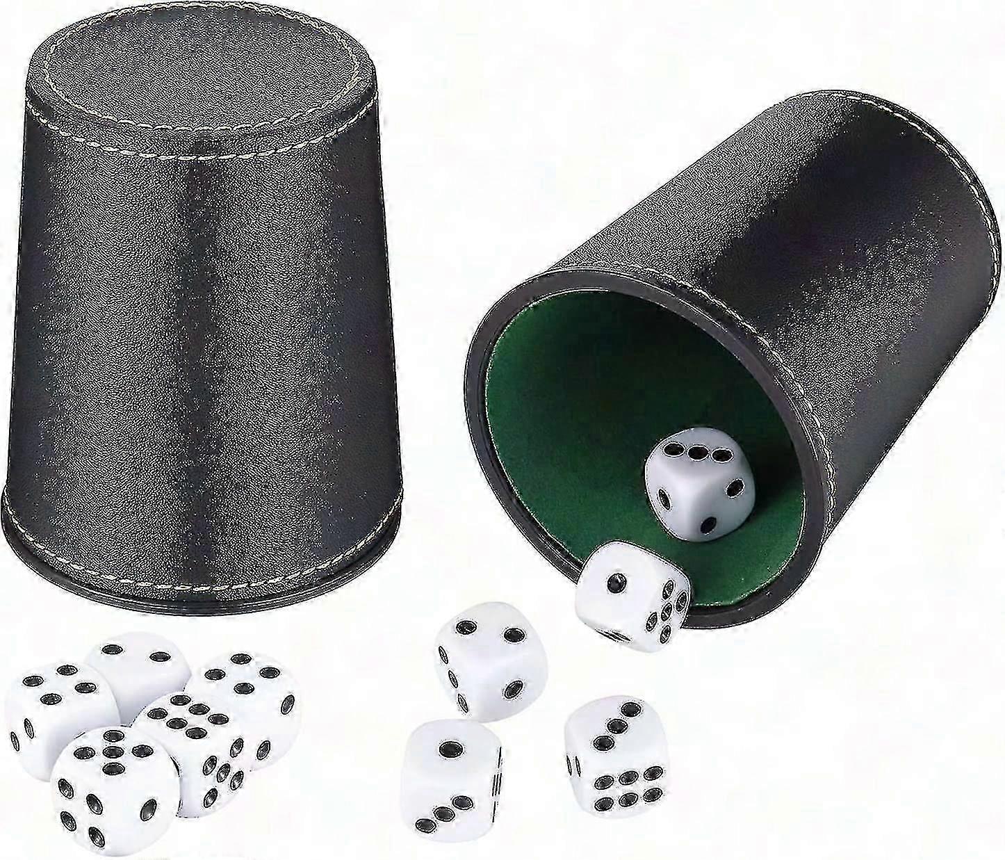 Hand-Stitched Leather Dice Cups + 10 Dice