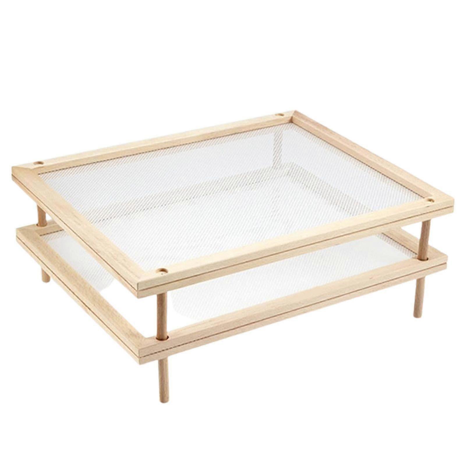 Stackable Food Drying Rack with Air Circulation Net, Double Layer Wooden Pasta Drying Stand