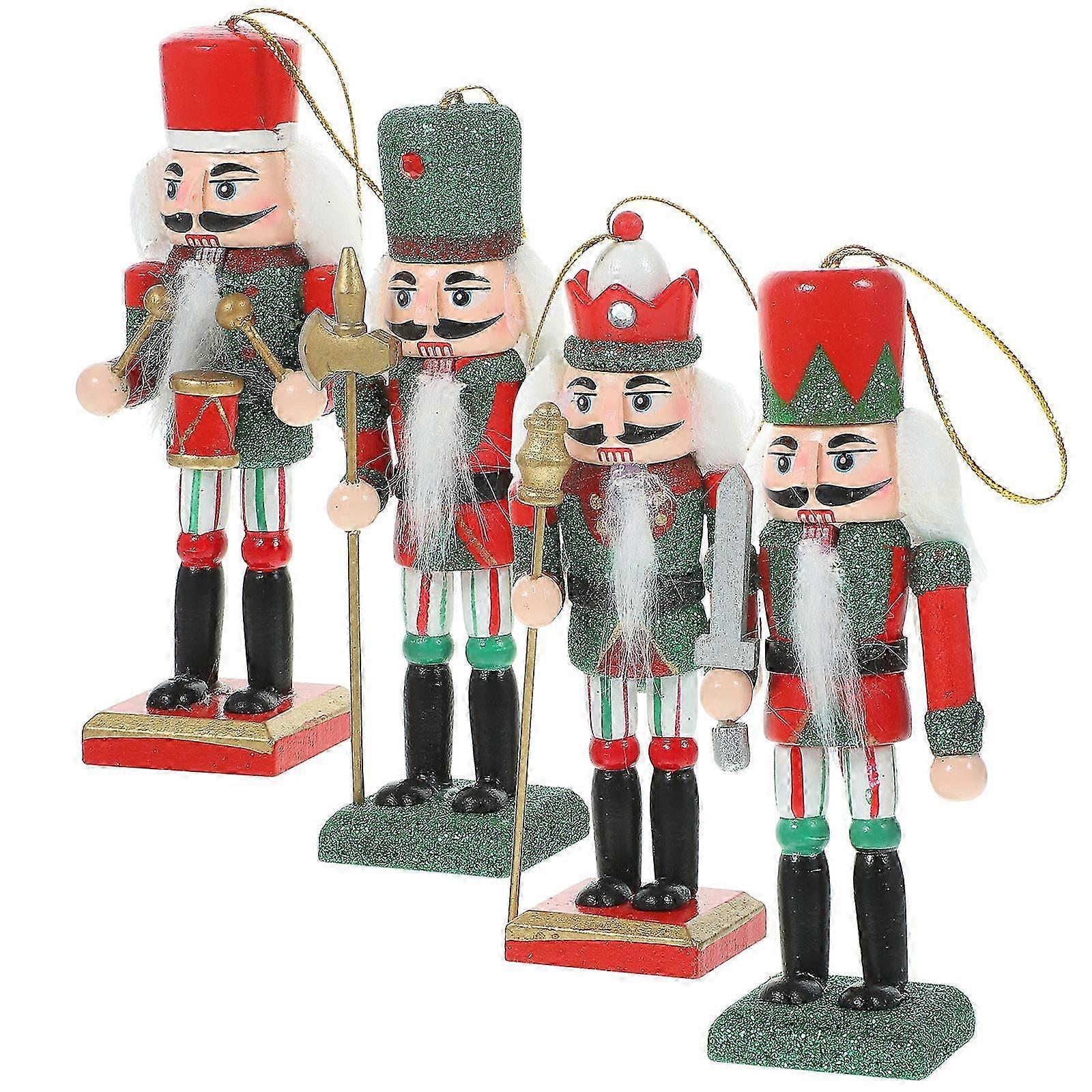 Wood Nutcracker Christmas Nutcracker Soldier Ornaments compatible with Decor 4Pcs