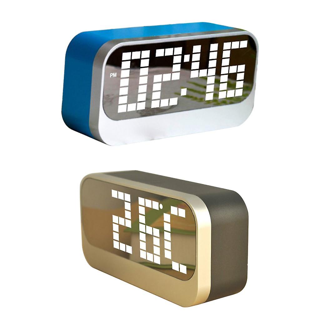 2Pieces Portable Mirror Alarm Clock Calendar Night Light Digital Alarm Clock