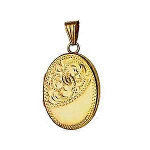 18ct Gold 26x19mm half engraved flat oval Locket