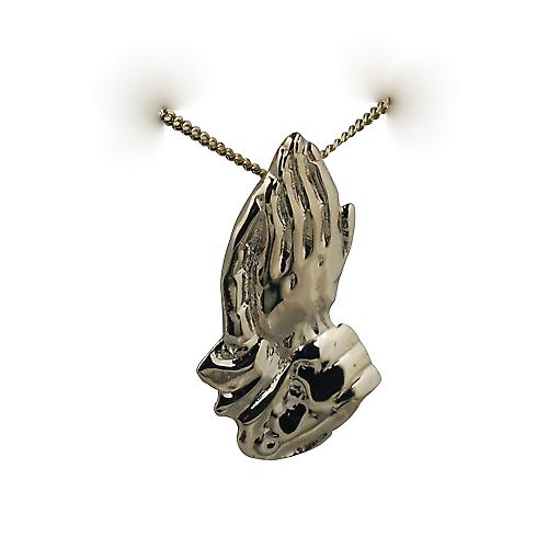 9ct Gold 39x22mm Praying Hands Pendant with a curb Chain 20 inches
