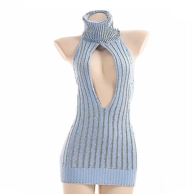 Women Backless Sweater Turtleneck Open Chest Hollow Knitted