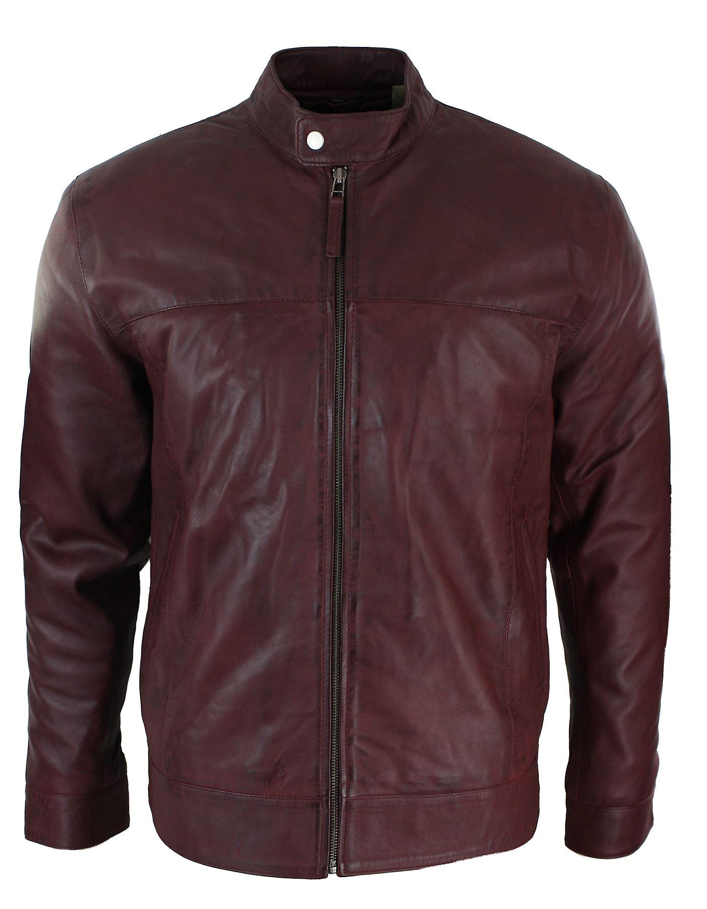 Men's Real Suede Leather Classic Zip Jacket Turn Down Collar Vintage Retro