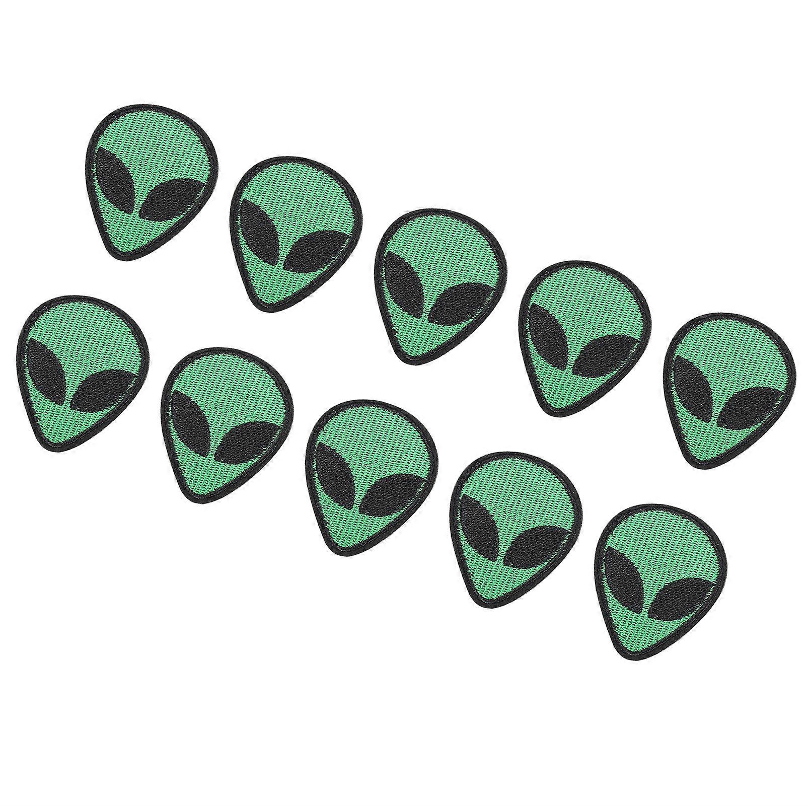 10Pcs Embroidered Patch Alien Head Shape Decorative Fabric Sticker Green for Clothes