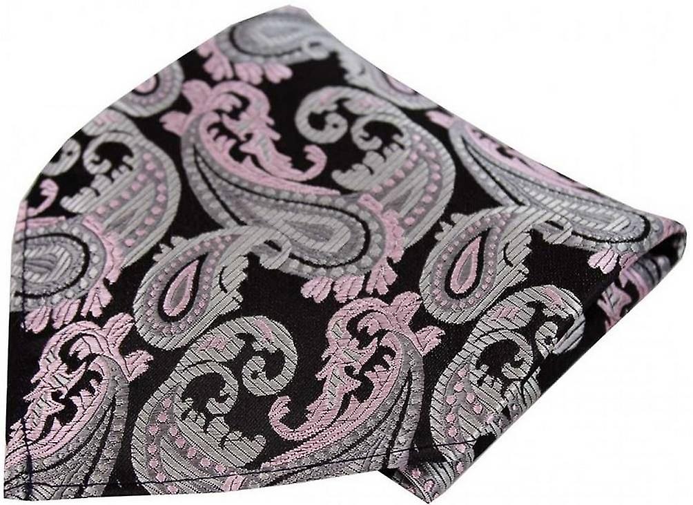 David Van Hagen Paisley Silk Handkerchief - Pink/Black/Grey