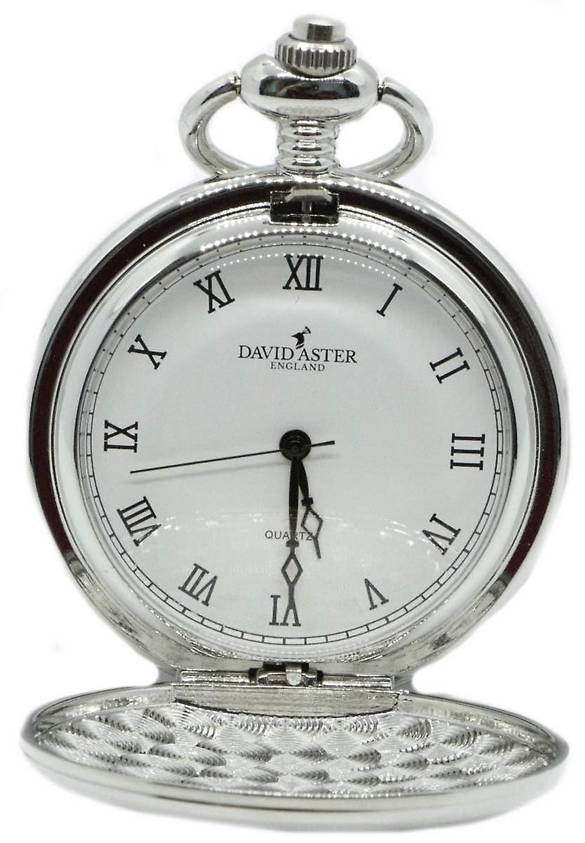 David Aster Pheasant Embossed Quartz Full Hunter Pocket Watch - Silver/White