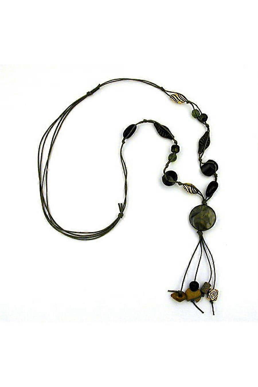 Necklace Disk Olive Silk-gloss 100cm - Gl02656