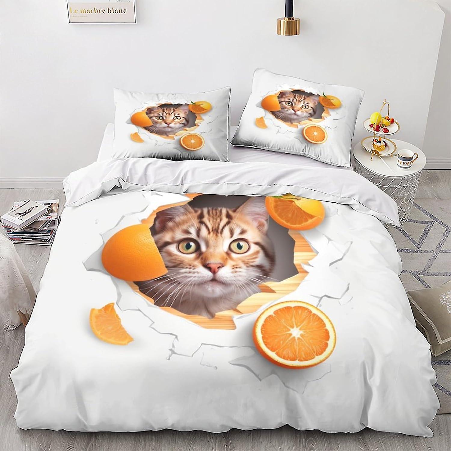 LikeEj Cat Style 3D Digital Print Animal Bedding Sets Cute Kitty Print Duvet Cover Sets Soft Microfiber 3Pcs Quilt Cover with Zipper Closure
