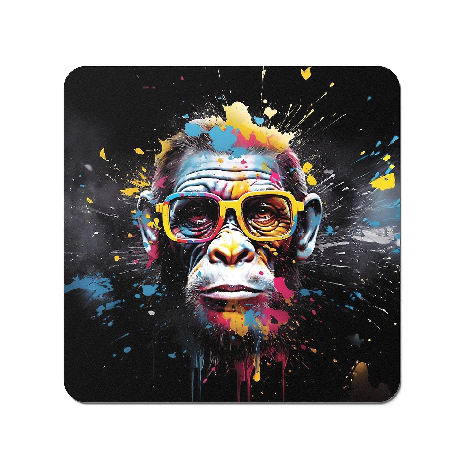 Coloured Splashart Monkey Face With Glasses Coasters