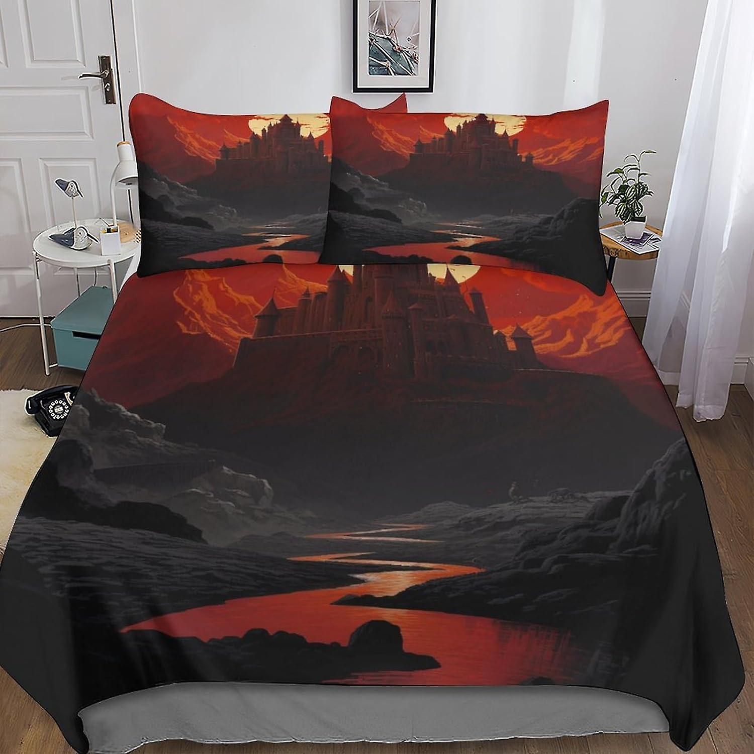 VCLUST Dark Castle 3D Printed Bedding Set for Children Teens Duvet Cover Set with Pillowcase Microfiber Scary Architecture Quilt Cover with Zipper Clo