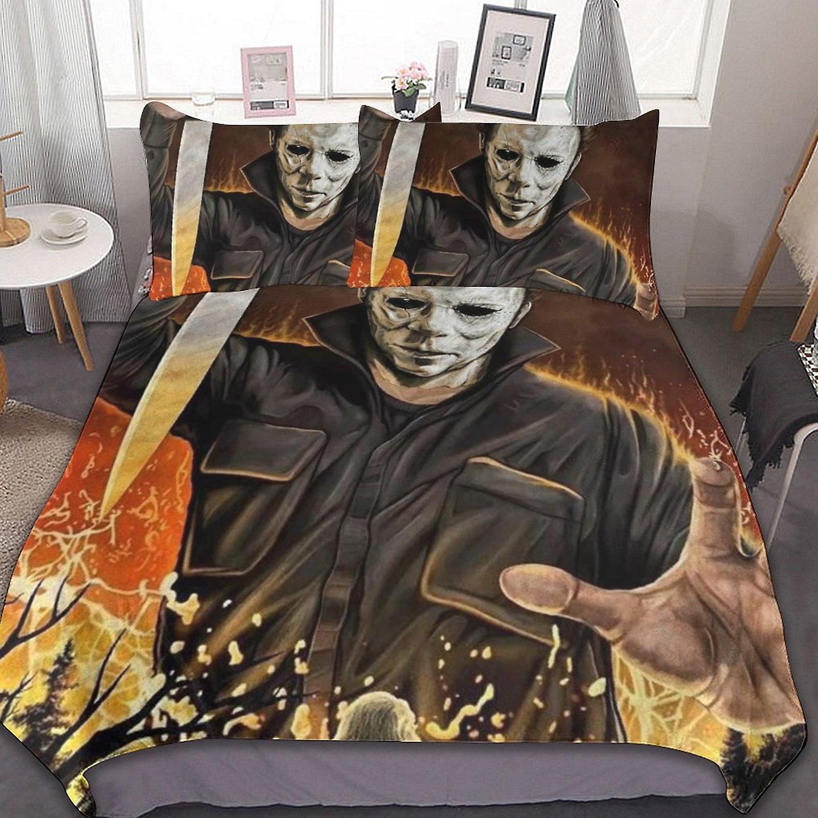 Michael Myers Halloween 3 st lakan set Andningsbart påslakan med 2 kuddar Sham Soft All Seasons Sängkläder Set