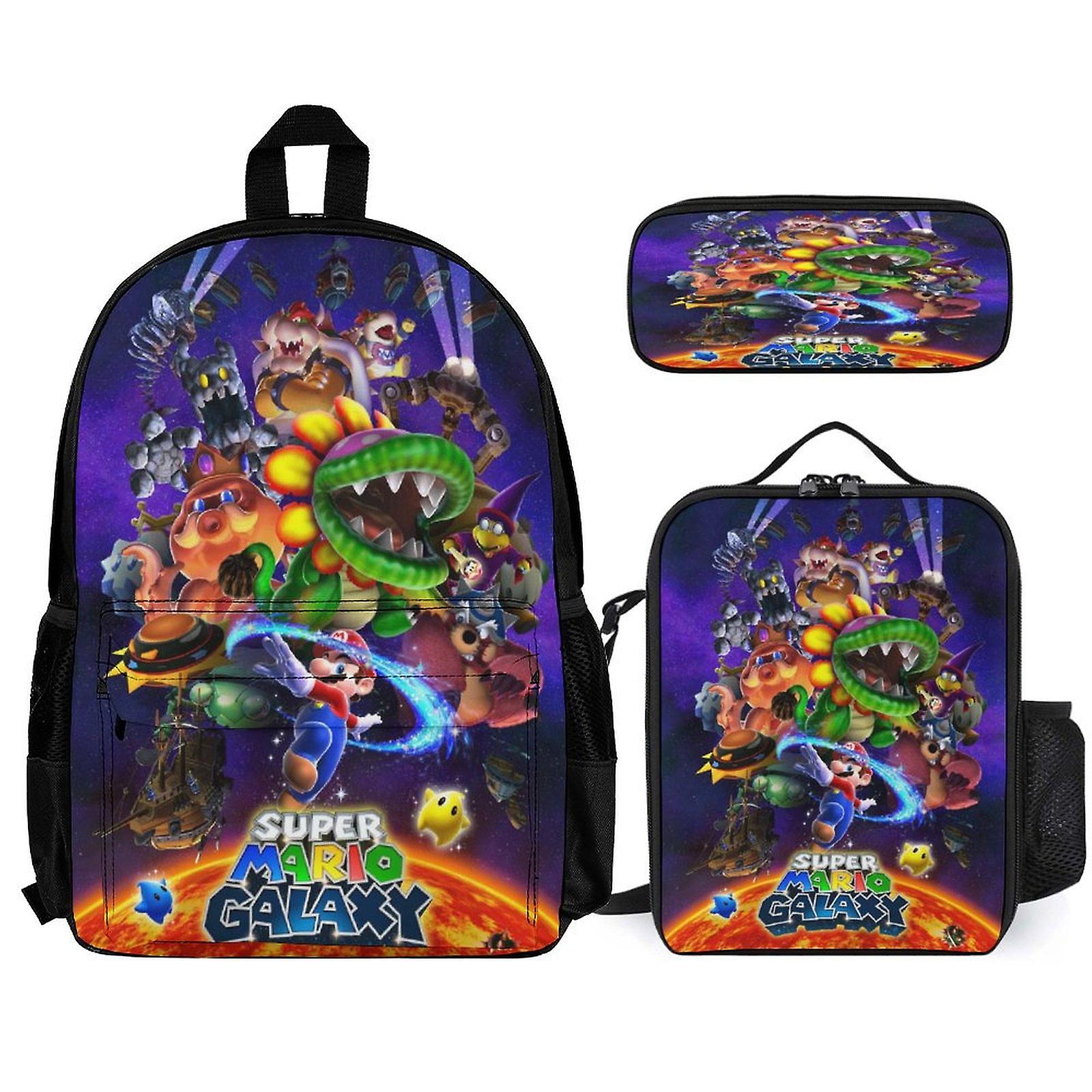 Super Mario Backpack 3 Piece Set Laptop Backpack with Pencil Case Lunch Bag Combination