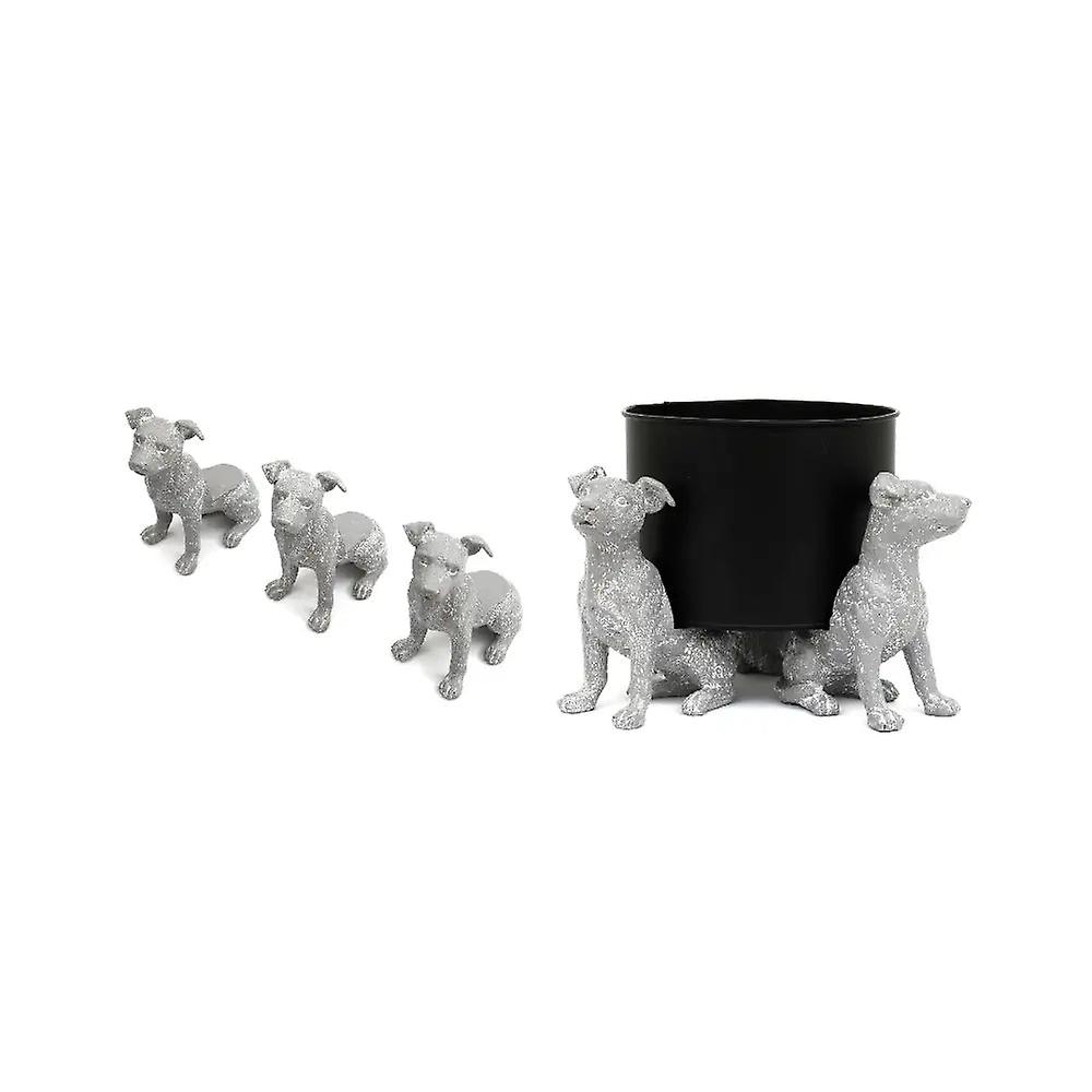 Set Of Grey Dog Pot Risers