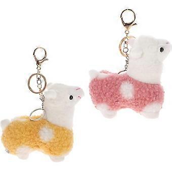 2pcs Key Chain Pendant Car Trim Key Ring Alpaca Doll Key Chain Plush Gift Filling