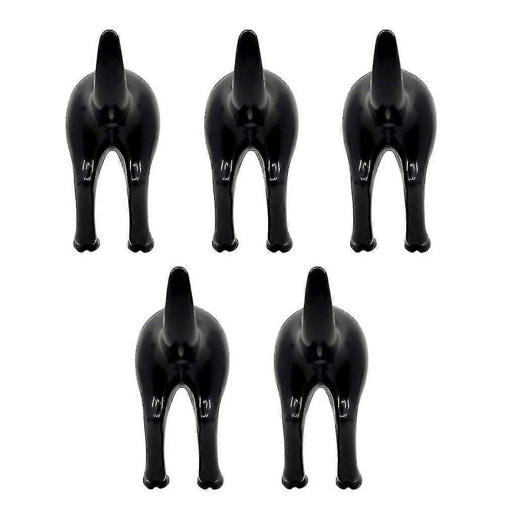 5Pcs Punch Free Storage Pothook Wall-mounted Hooks Tail Shape (Black)_Feb