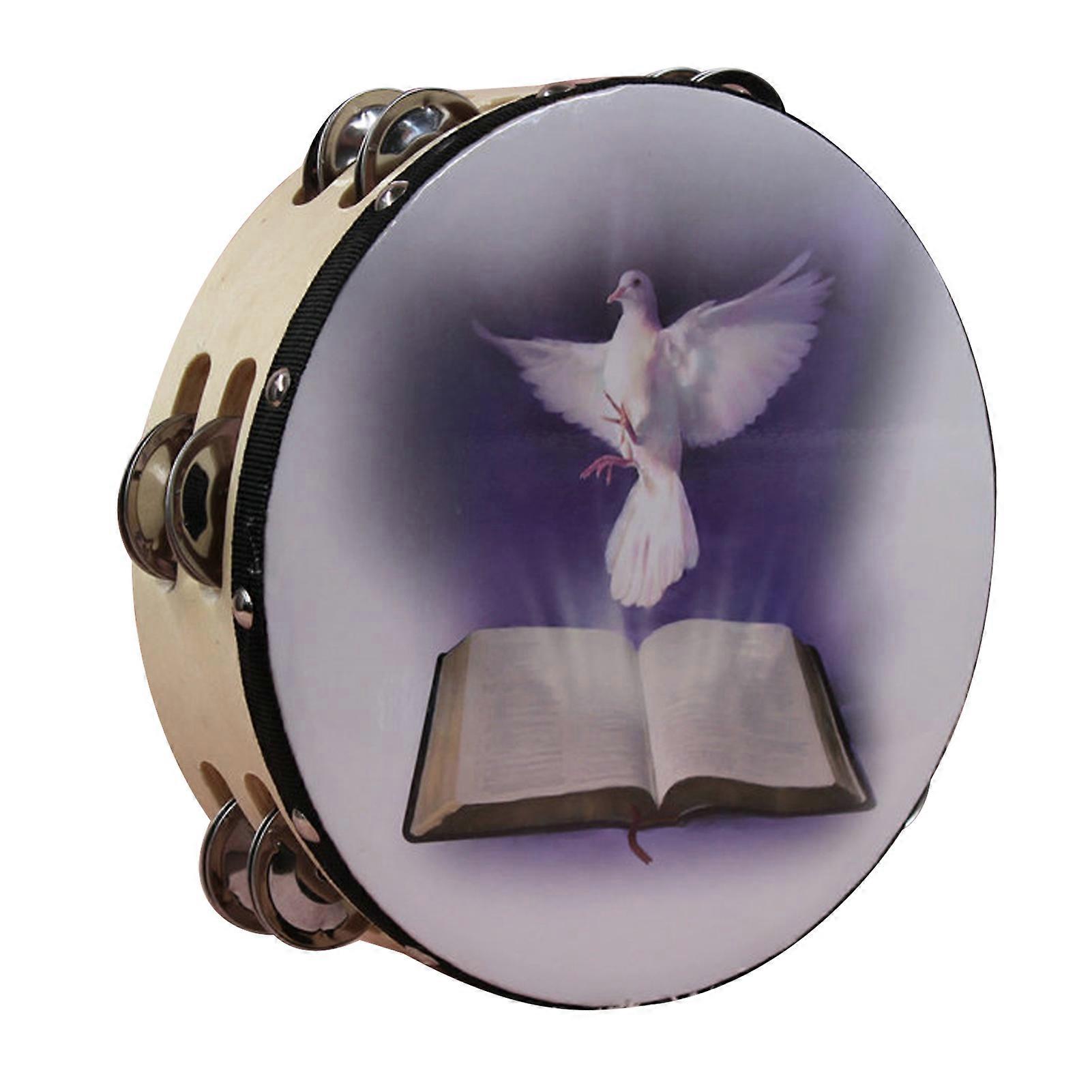 Tambourine Double Row Percussion Jingles Hand Instrument Toy For Party Performance 10in Original Color