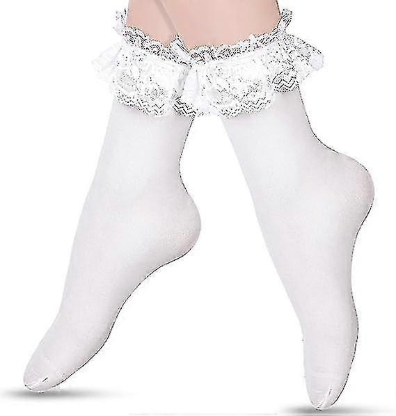 White- Womens Opaque Lace Ruffle Socks Princesses