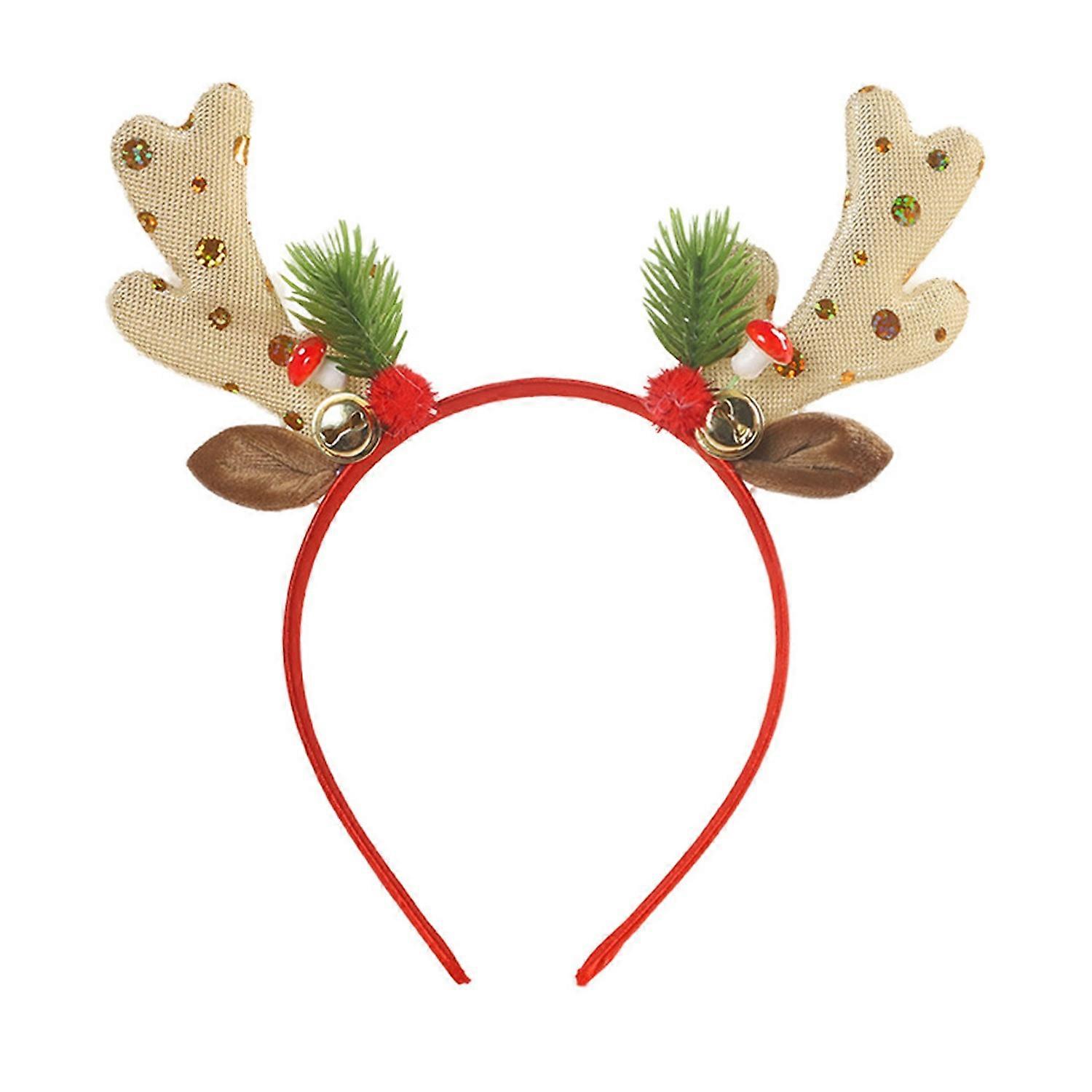 Christmas Headband Elk Horn Headband with Bell Sequin Xmas Lightweight Hair Band for Kids Festive