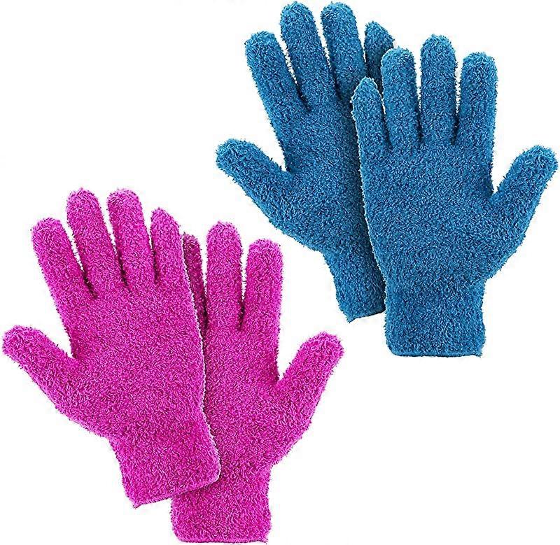 2 Pairs Microfiber Dusting Gloves Flexible and Convenient Dust GloveDark Blue+rose red