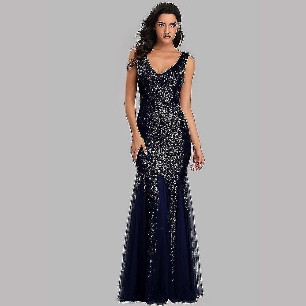 High End Long Sleeve Crew Neck Long Sequined Cocktail Fishtail Evening Dress Bridesmaid Dress