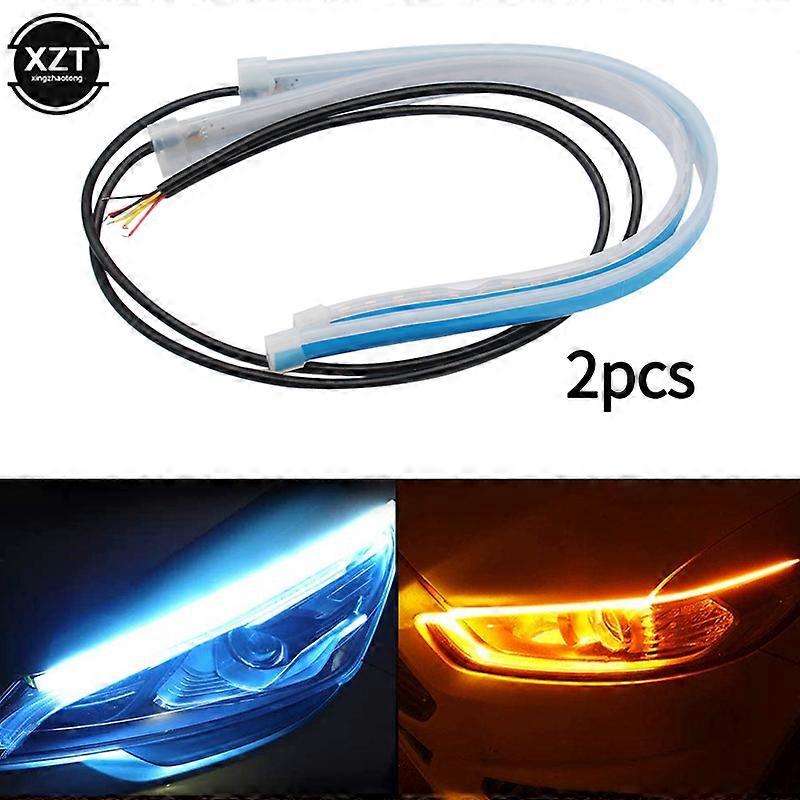 2pcs Sequential DRL LED Strip Turn Signal Light Yellow Bright Flexible Drl Led Daytime Running Light for Car Headlight
