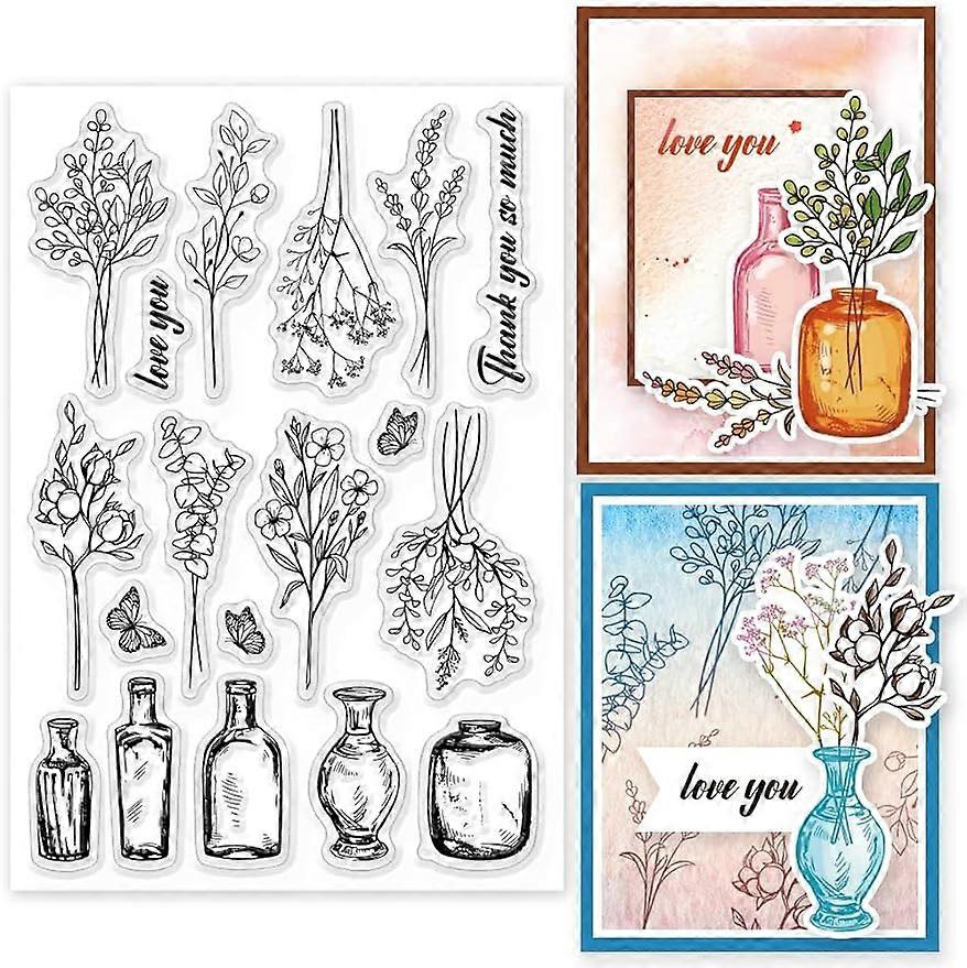 1Sheet Plants Vase Silicone Clear Stamp Seals