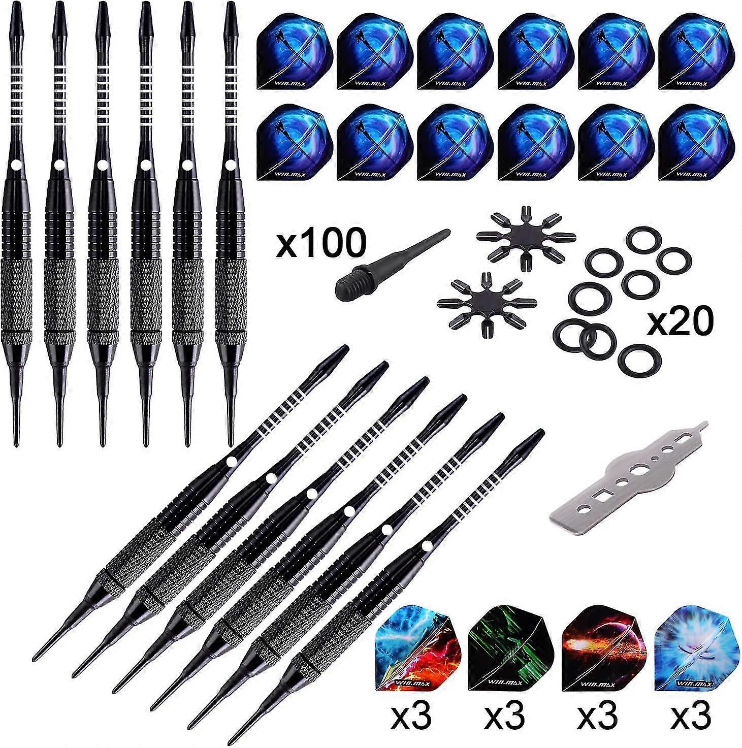 Darts Plastic Tip,soft Tip Darts Set,12 Pcs 18 Gram With 100 Extra Dart Tips,12 Flights, Flight Protectors And Tool Kit For Electronic Dart Board