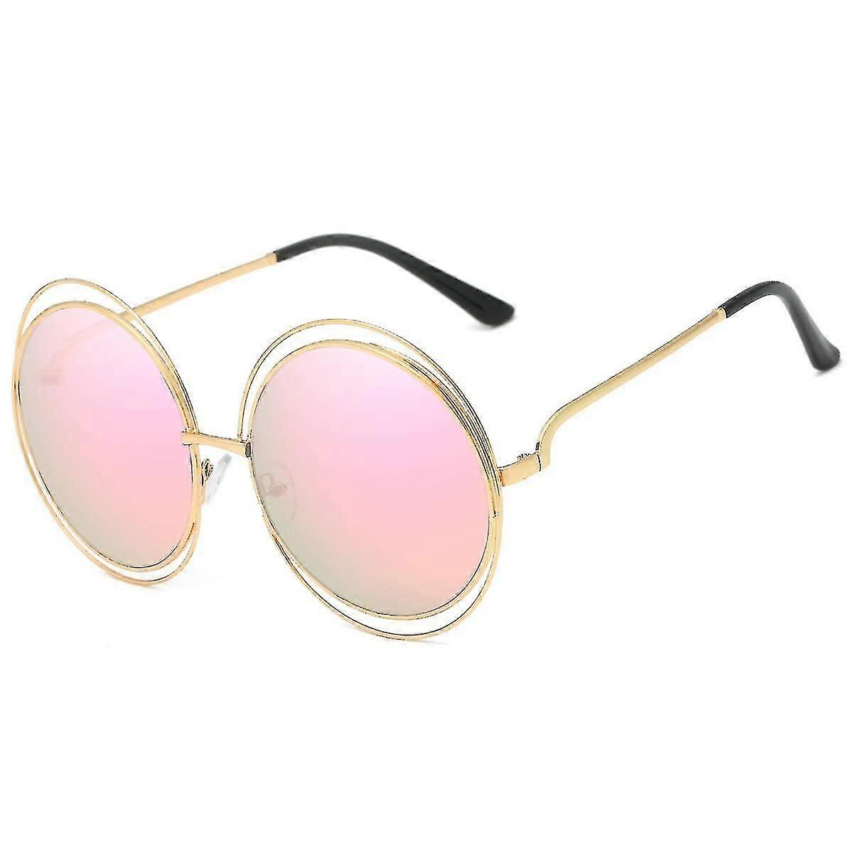 Metal Double Circle Wire Frame Oversized Round Sunglasses For Womenpink