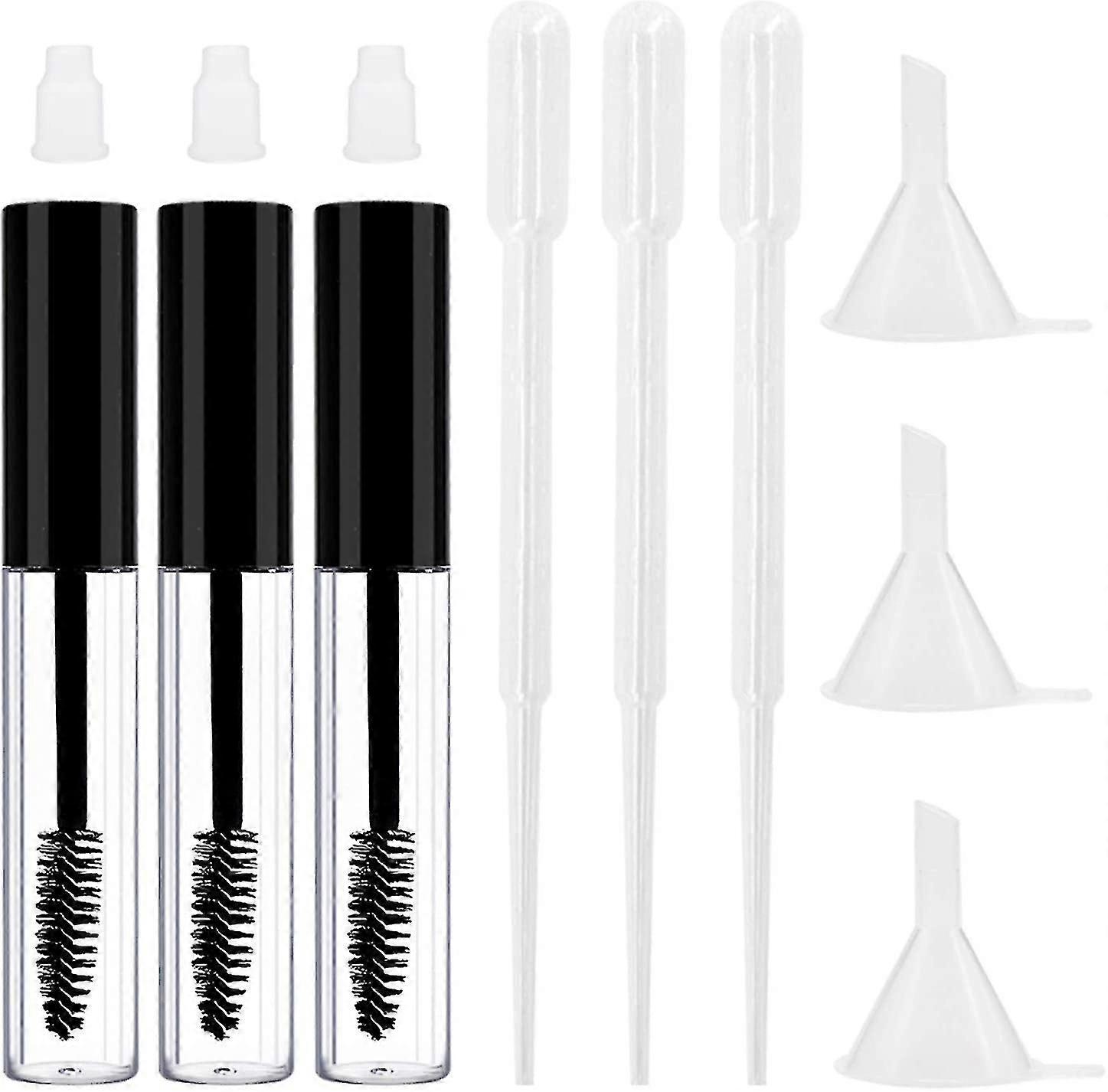 3pcs 8ml Empty Mascara Tubes With Wand, Rubber Insert And Castor Oil Funnel, Ideal Kit For Diy Makeup