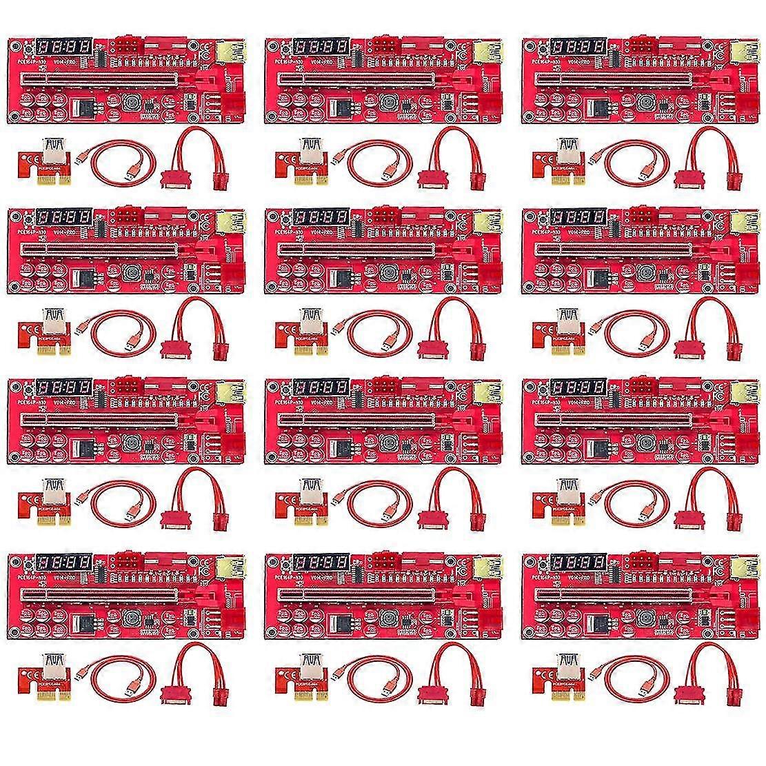 12 Pcs Ver014 Pro Pci-e 1x To 16x Graphics Riser Card With 10 Capacitors/temperature Probe For B250
