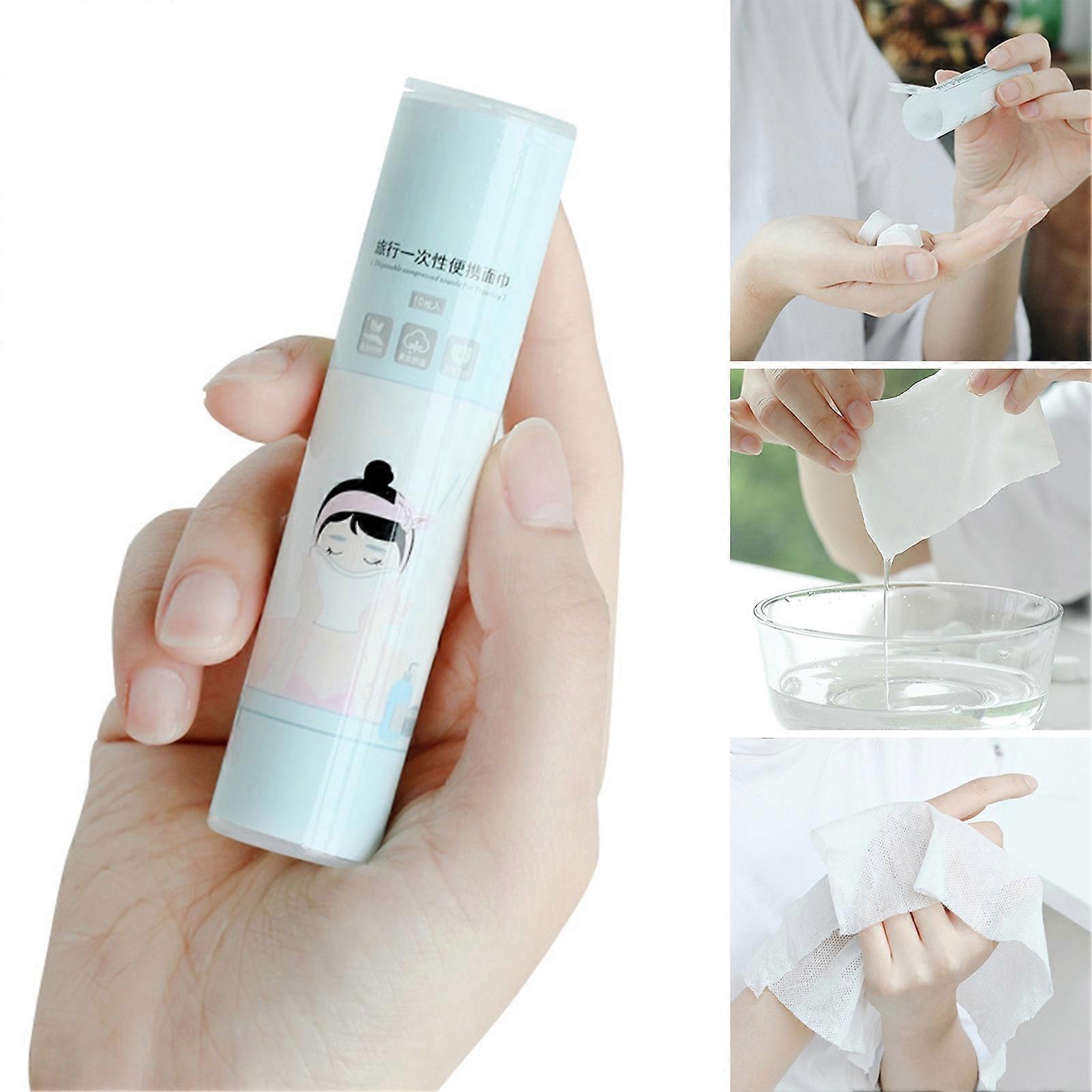10Pcs / Set Tissus Faciaux Jetables Sans Allergie Eau Douce Absorbant Fibre De Bois Voyage Serviette Tube Pour Salle De Bain KAESI