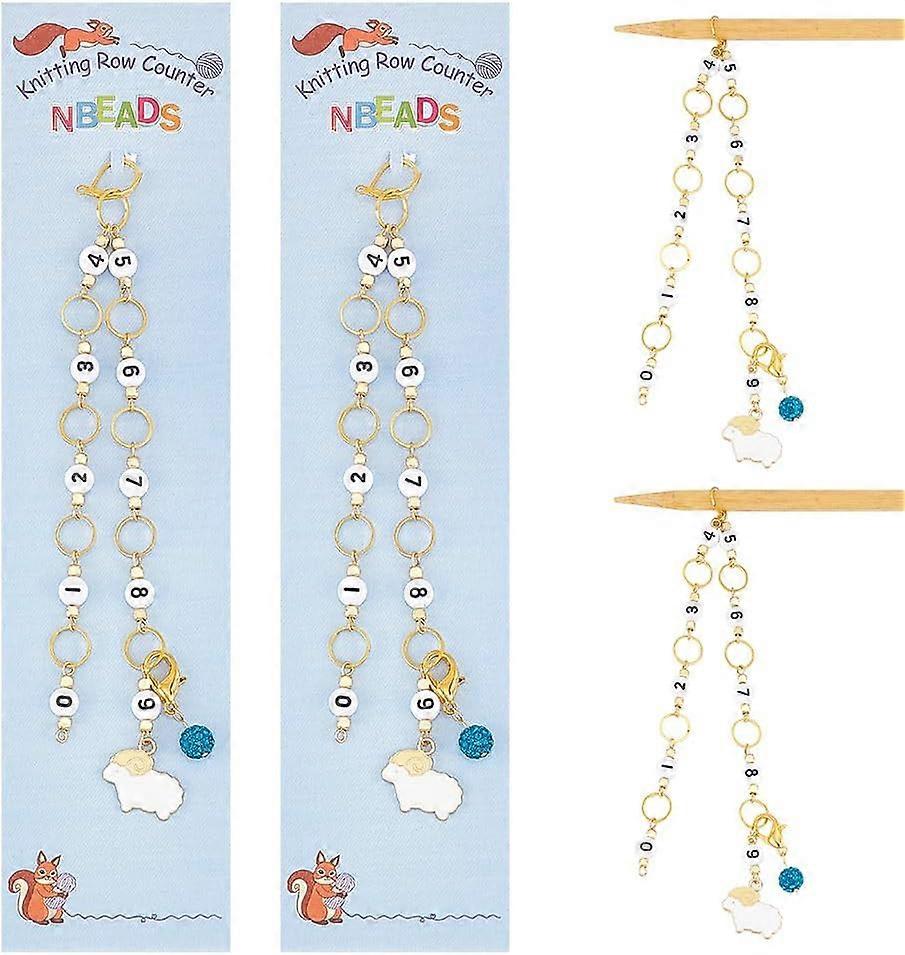 2 Pcs Sheep Knitting Row Counter Chains Number Beads Stitch Markers with Polymer Clay Rhinestone Row Counting Accessories for Knitting Crochet Trackin