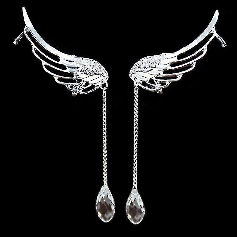 Charm Elegant Angel Wing Crystal Earrings Drop Dangle Ear Stud Cuff Clip