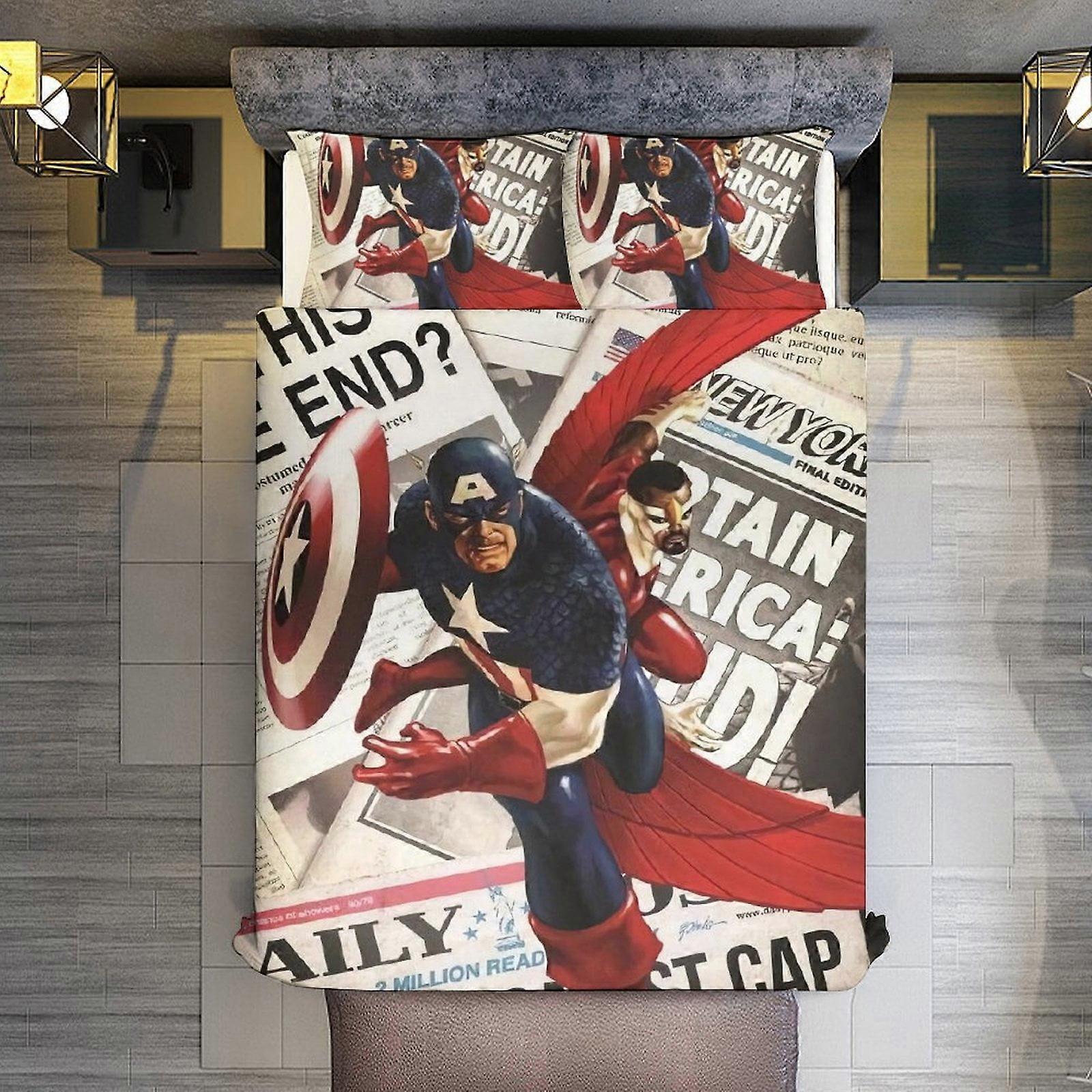 v3131  Bed Sheets Bedding 3 Piece Bedding Set,Superheroes Captain America Comforter Set for Kids Boys Teen Men Tween 3D Lightweight Microfiber Bedding