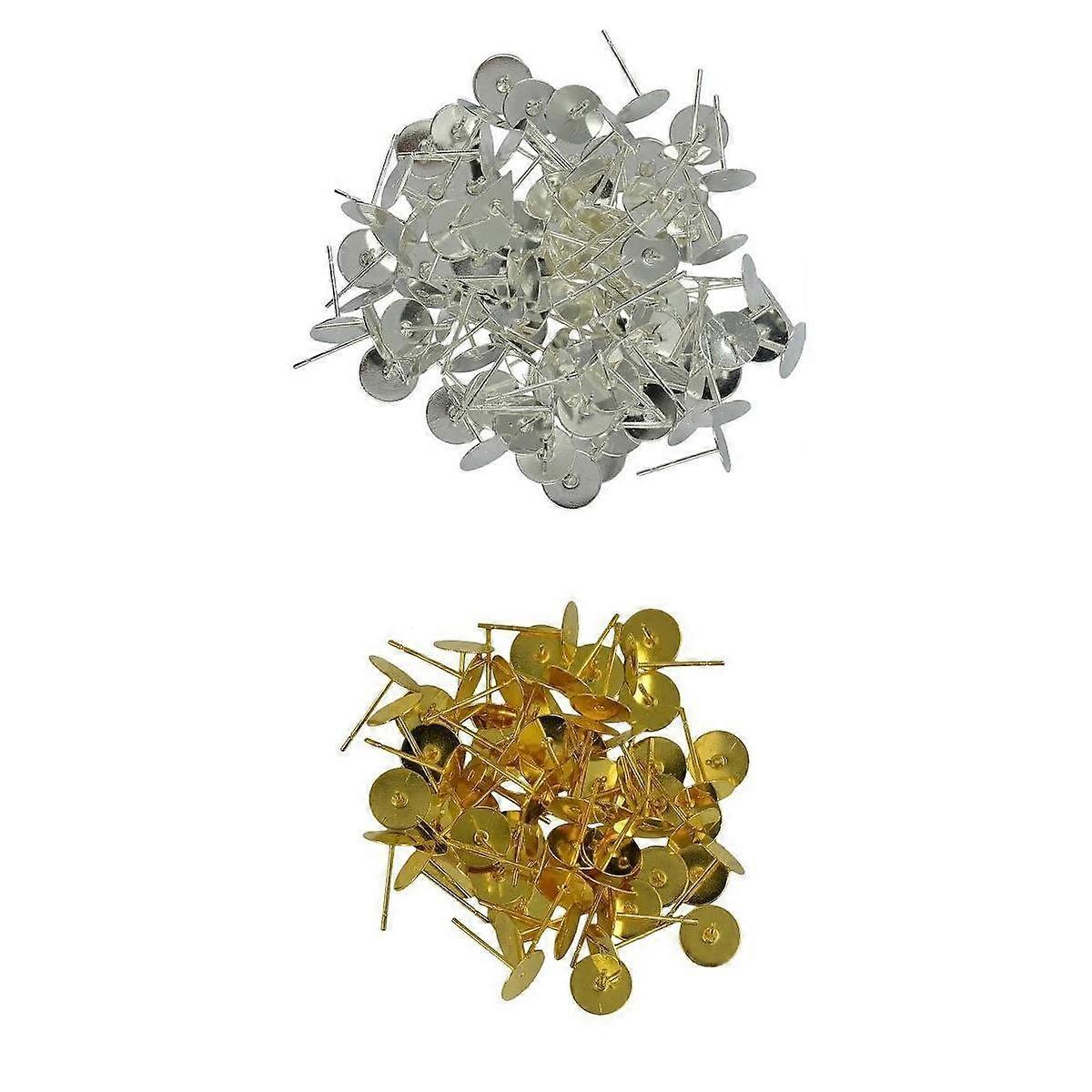 200Pcs Blank Pad Stud Pendiente Post Ear Stud Oro + Plata Blanco Earbob Metal