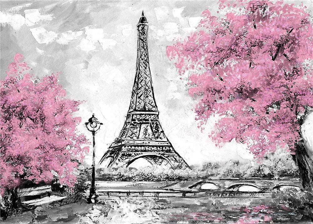 Leyiyi Fotohintergrund Eiffelturm – 6 X 3 M, Vinyl, Mit Rosa Blumen & Rasen, Für Hochzeitsfotos & Mehr