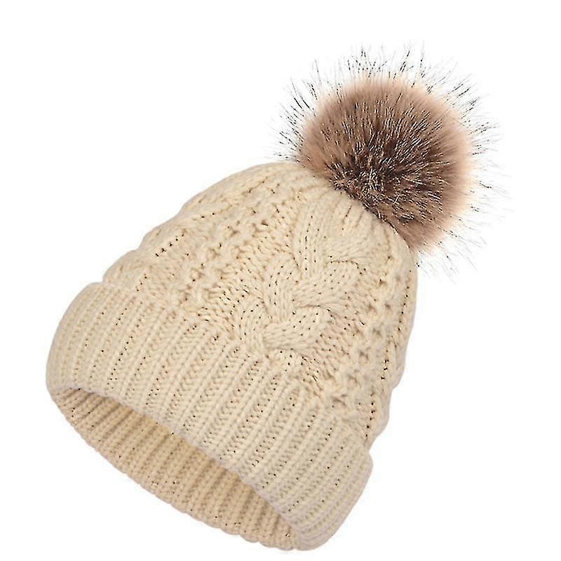 Big Hairy Ball Beanie Hat Double Layer Warm Twist Pattern Knit Cap_Dec