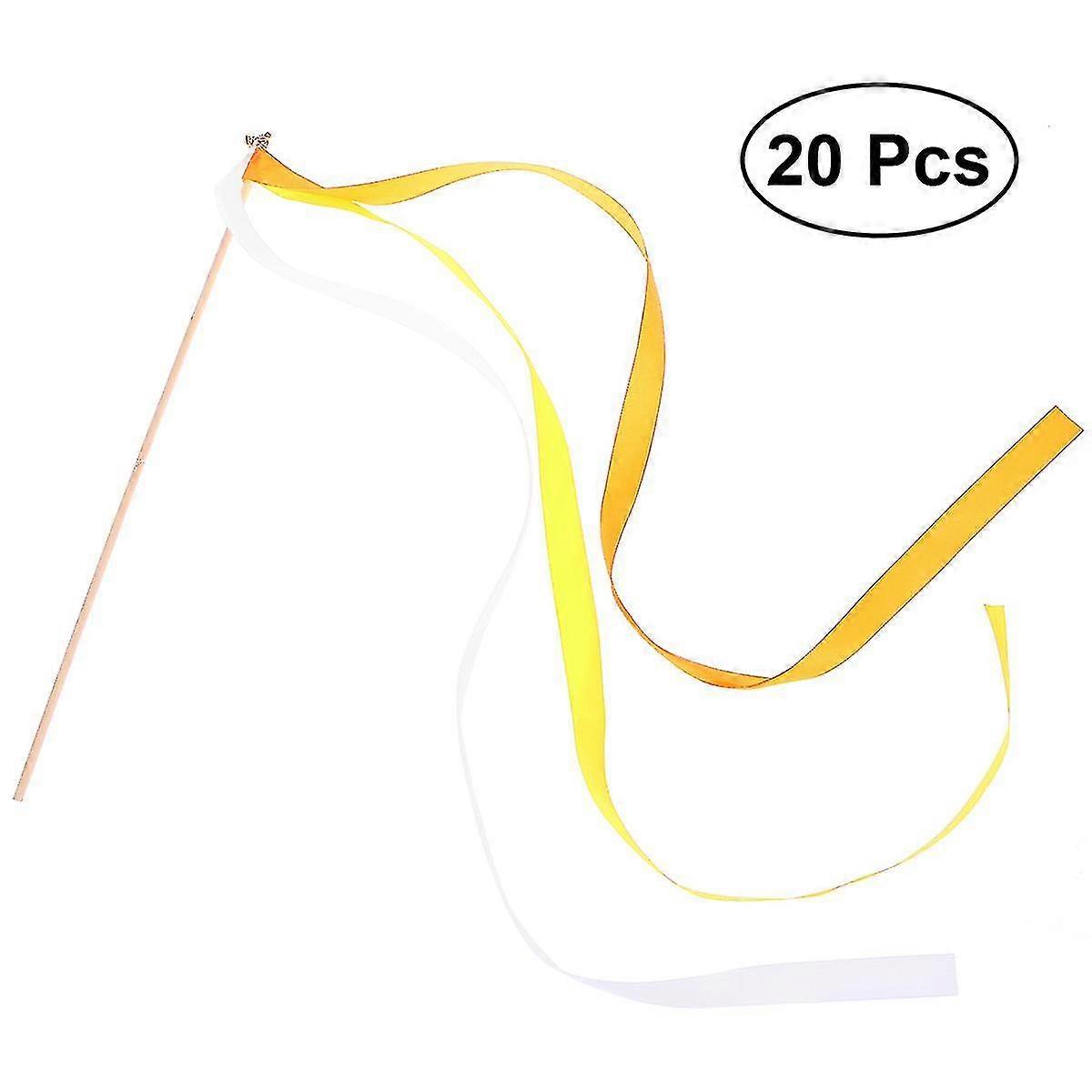 20pcs Ribbon Fy Ribbon Streamers Wands With Tiny Wedding Wands Favors (yellow)