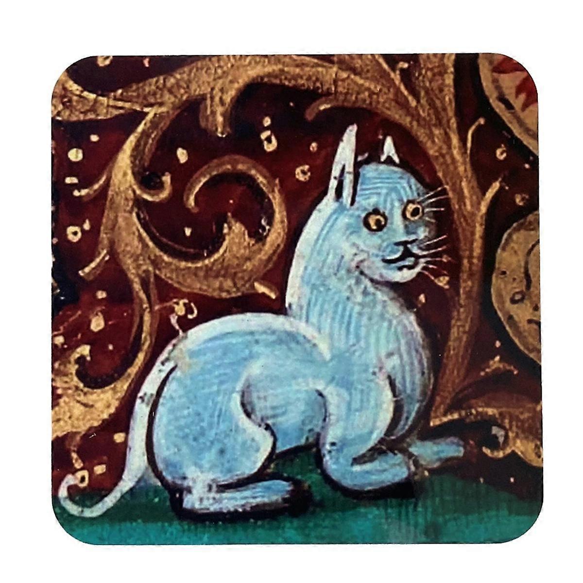 Medieval Cat Coasters for Drink Set Cat Pattern Round Coasters, Drinking Coasters Cat Coaster A
