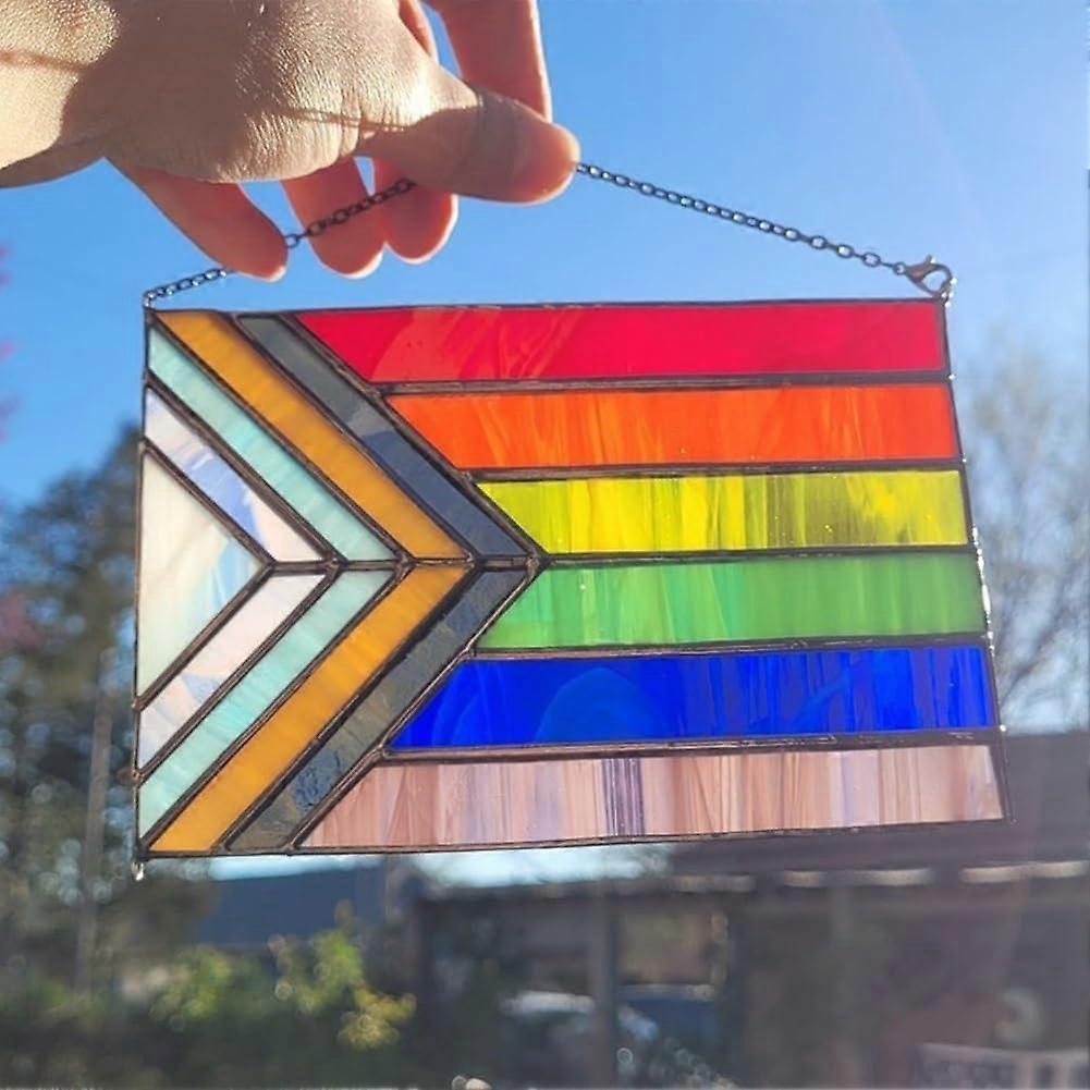 Progress Pride Stained Glass Flag Suncatcher, Pride Flag Suncatcher for Windows, Pride Flag Acrylic Suncatcher Craft, Window Decor Gift