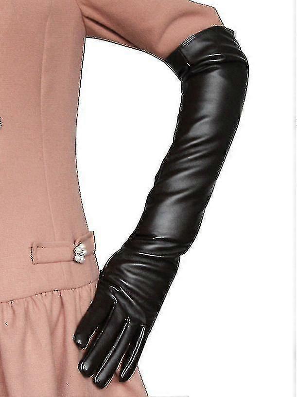 Lange Lederhandschuhe Weibliche Simulationshandschuhe Seidiges Futter Lang über dem Ellbogen Eleganter Fäustling 50cm-FCY