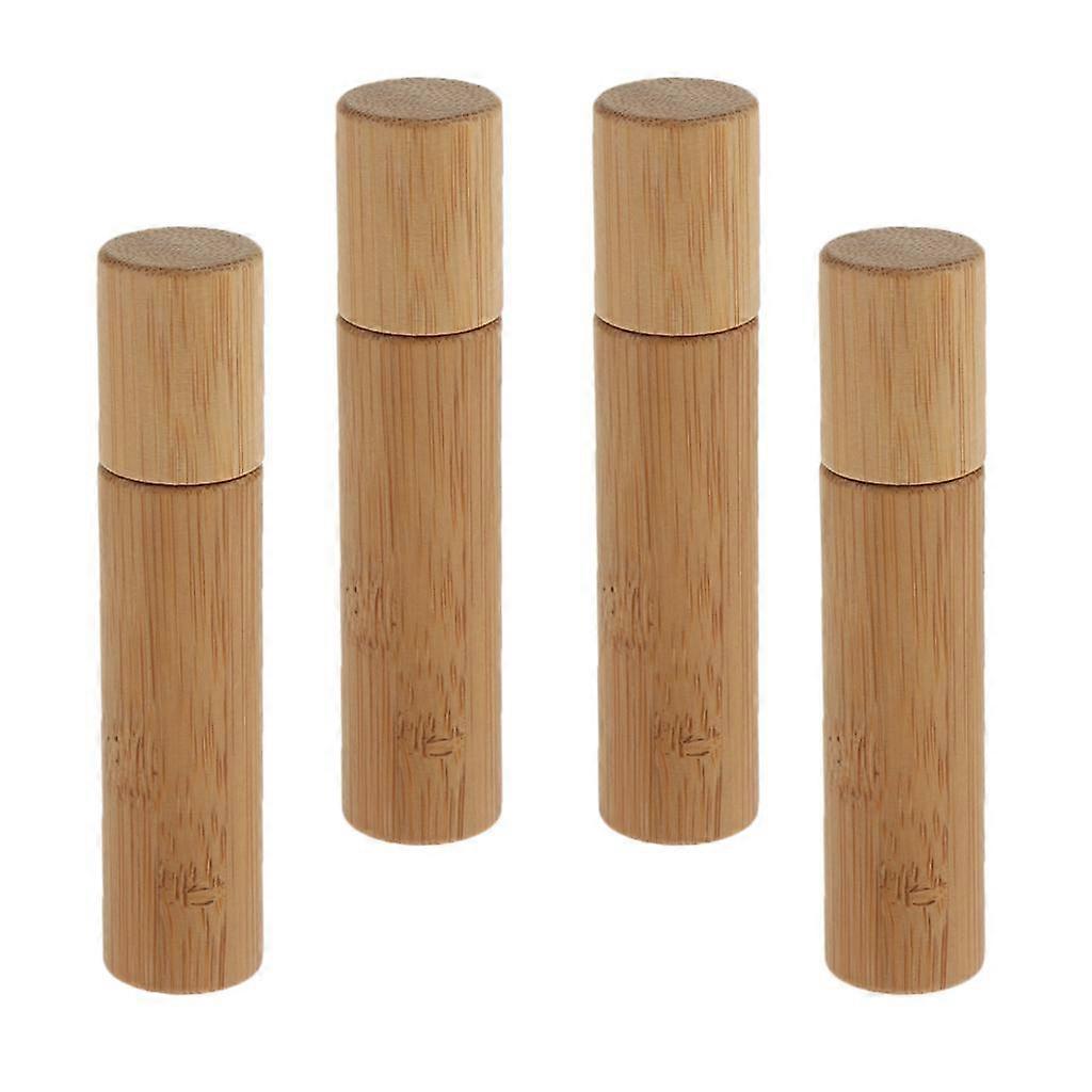 10ml Natural Bamboo Refillable Empty  Essential Oil Roll On Bottles 4x