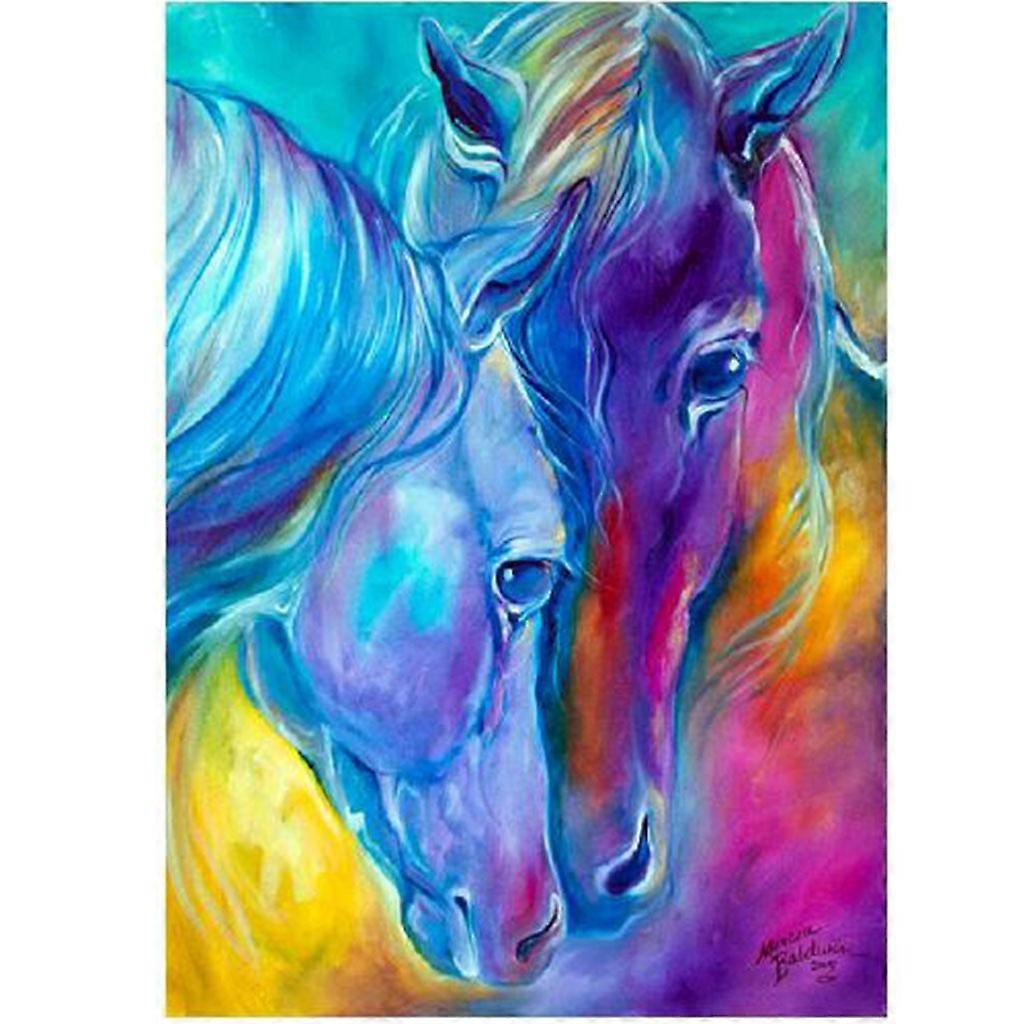 5D Diamond Painting Horse, Two Colored Horses Full Rhinestone Embroidery Cross Stitch Pictures Arts Crafts for Home Wall Decor
