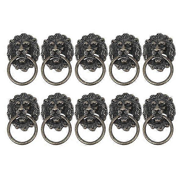 10pcs Home Knobs Handle Bronze Lion Head Shape Drawer Knobs Door Pull Handle Knob With Drawer Ring