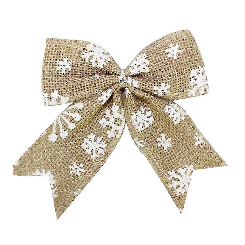 10pcs Rustic Burlap Bow with Snowflake Printing Christmas Tree Ornaments