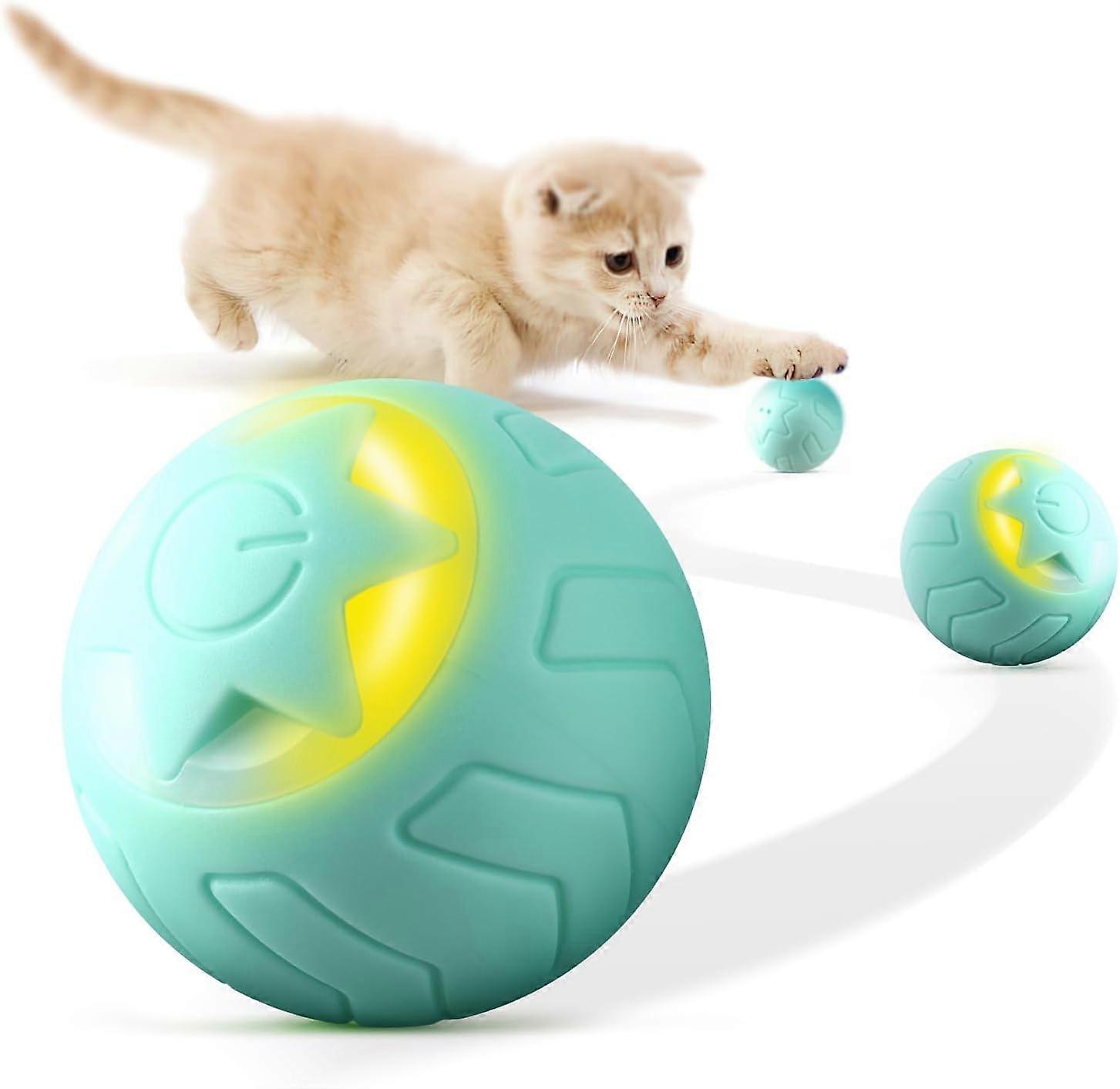 Interactive Cat Ball, Smart Indoor Automatic Rolling Cat Toy with Color Changing LED Light, 2 Modes, Type-C Rechargeable