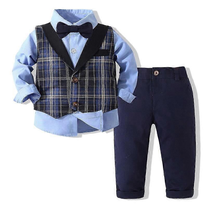 Baby Boy Gentleman Outfits Set 3 Pieces Bowtie Shirts Vest Pants Formal Suit Set