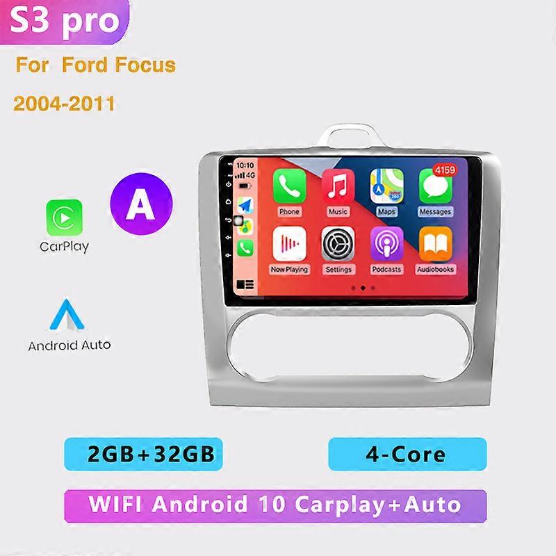 2 DIN 4+64G android 10 Car radio Multimedia Player Carplay Auto GPS navigation NO DVD For Ford Focus 2  3 Mk2 Mk3 2004 2005-2011