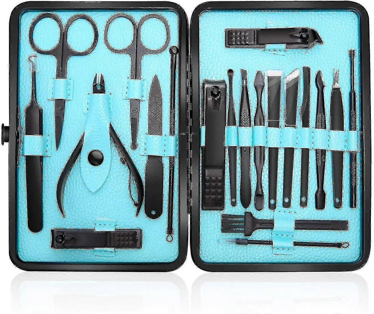 マニキュアセットネイルクリッパーキットペディキュアツール-20個ステンレススチールメンズグルーミングキット-